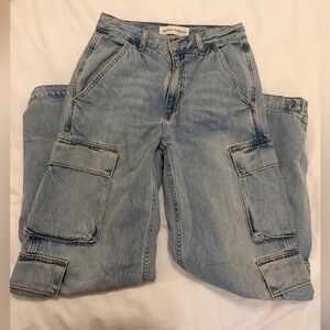 Denim Forum Light Blue High-Rise Cargo Jeans